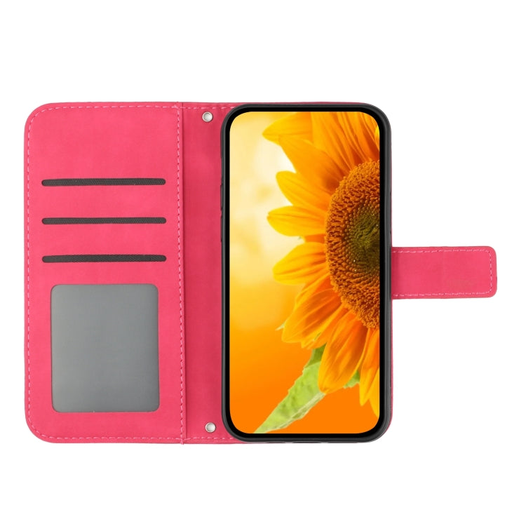 For Xiaomi Redmi 13C 4G Skin Feel Sun Flower Embossed Flip Leather Phone Case with Lanyard(Rose Red) - 13C Cases by buy2fix | Online Shopping UK | buy2fix