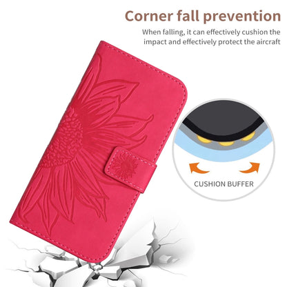 For Xiaomi Redmi 13C 4G Skin Feel Sun Flower Embossed Flip Leather Phone Case with Lanyard(Rose Red) - 13C Cases by buy2fix | Online Shopping UK | buy2fix