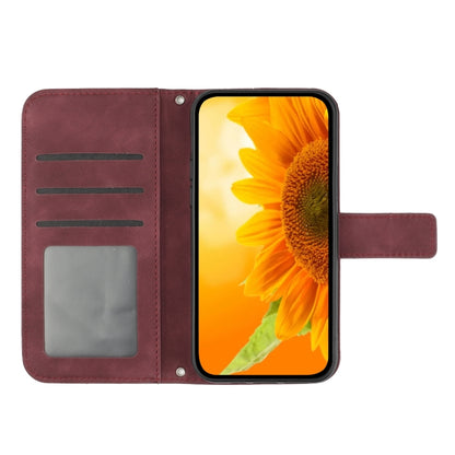 For Xiaomi 14 Skin Feel Sun Flower Embossed Flip Leather Phone Case with Lanyard(Wine Red) - 14 Cases by buy2fix | Online Shopping UK | buy2fix