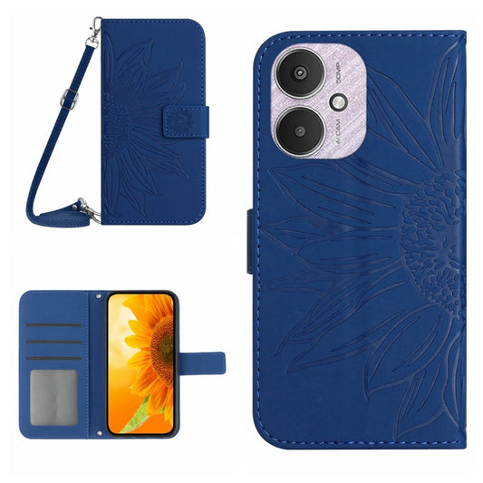 For Xiaomi Redmi 13C 5G Skin Feel Sun Flower Embossed Flip Leather Phone Case with Lanyard(Dark Blue) - 13C Cases by buy2fix | Online Shopping UK | buy2fix