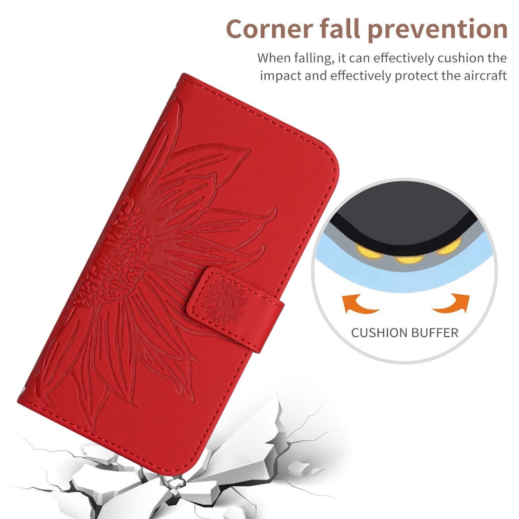 For Xiaomi Redmi Note 13 4G Global Skin Feel Sun Flower Embossed Flip Leather Phone Case with Lanyard(Red) - Note 13 Cases by buy2fix | Online Shopping UK | buy2fix