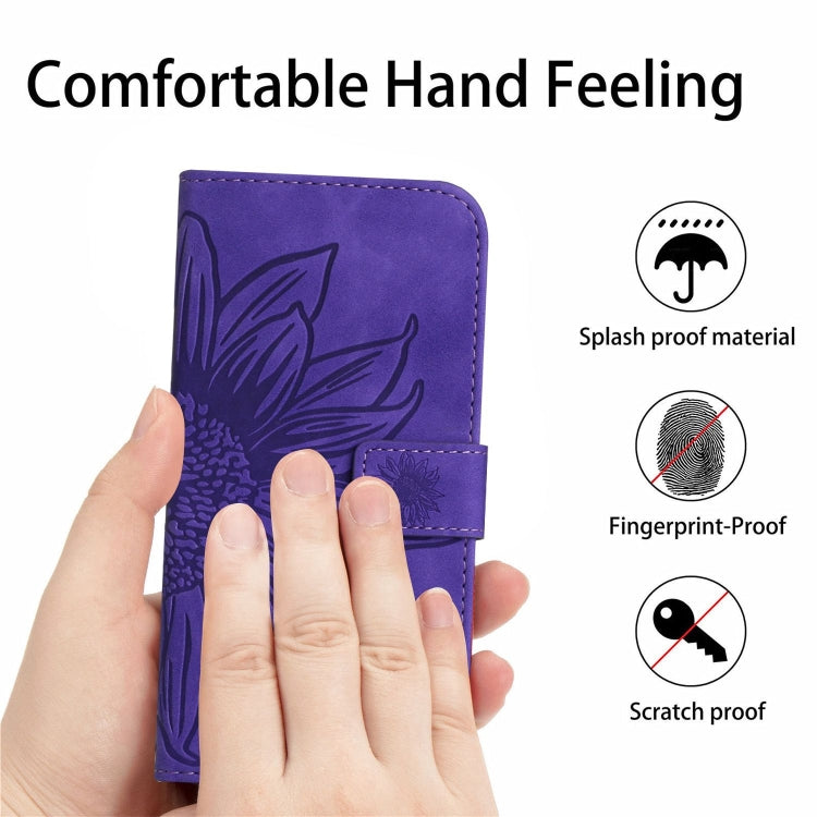 For Xiaomi Redmi Note 13 Pro 4G Global Skin Feel Sun Flower Embossed Flip Leather Phone Case with Lanyard(Dark Purple) - Note 13 Pro Cases by buy2fix | Online Shopping UK | buy2fix