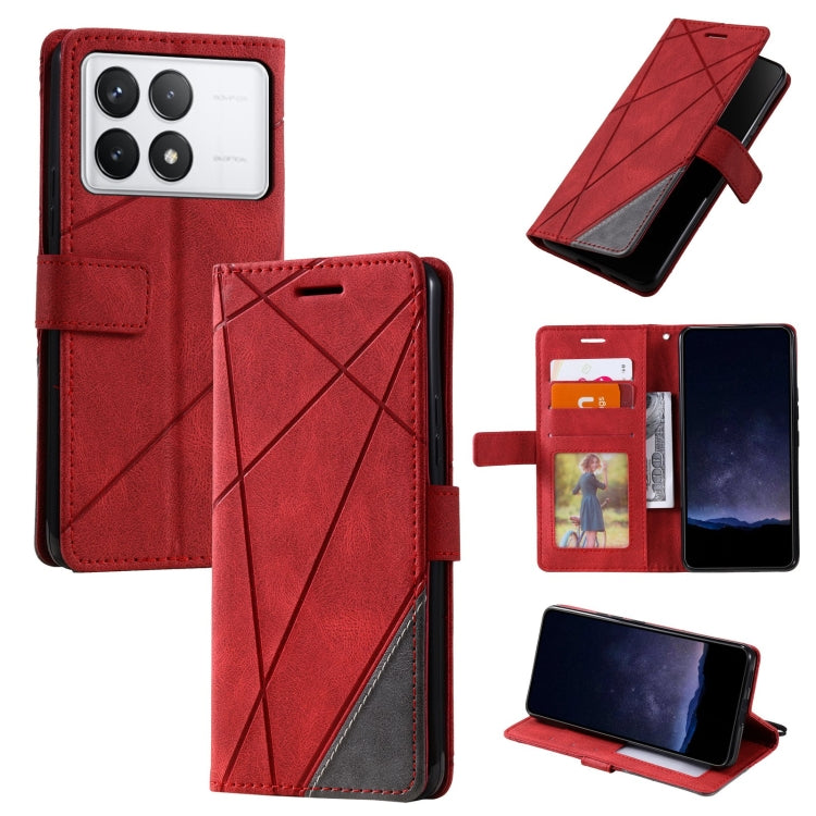 For Xiaomi Redmi K70E Skin Feel Splicing Leather Phone Case(Red) - K70E Cases by buy2fix | Online Shopping UK | buy2fix