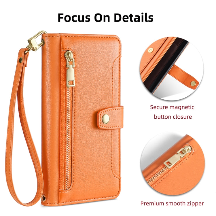 For Samsung Galaxy S24+ 5G Sheep Texture Cross-body Zipper Wallet Leather Phone Case(Orange) - Galaxy S24+ 5G Cases by buy2fix | Online Shopping UK | buy2fix