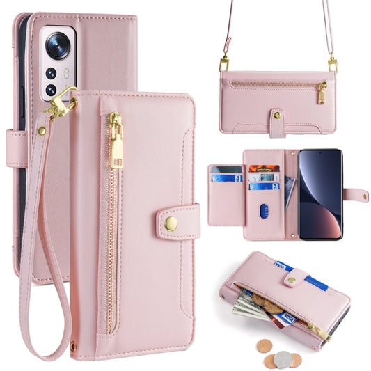 For Xiaomi 12 Pro Sheep Texture Cross-body Zipper Wallet Leather Phone Case(Pink) - Xiaomi Cases by buy2fix | Online Shopping UK | buy2fix