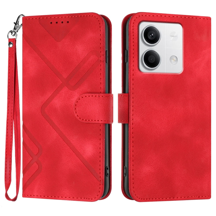 For Xiaomi Redmi Note 13 4G Line Pattern Skin Feel Leather Phone Case(Red) - Note 13 Cases by buy2fix | Online Shopping UK | buy2fix