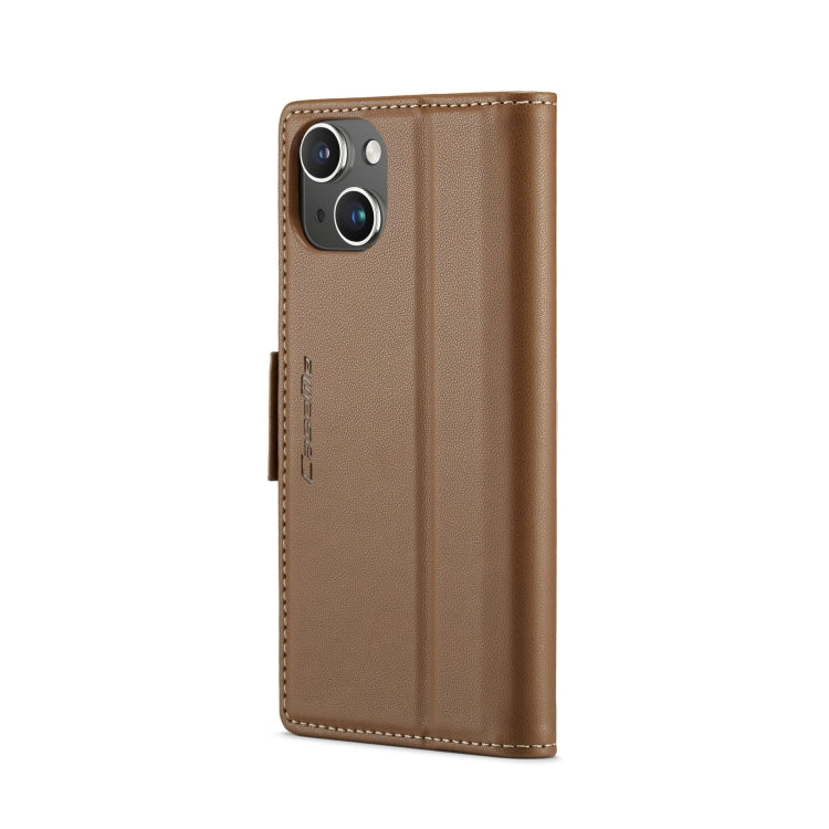 For iPhone 15 CaseMe 023 Butterfly Buckle Litchi Texture RFID Anti-theft Leather Phone Case(Brown) - iPhone 15 Cases by CaseMe | Online Shopping UK | buy2fix