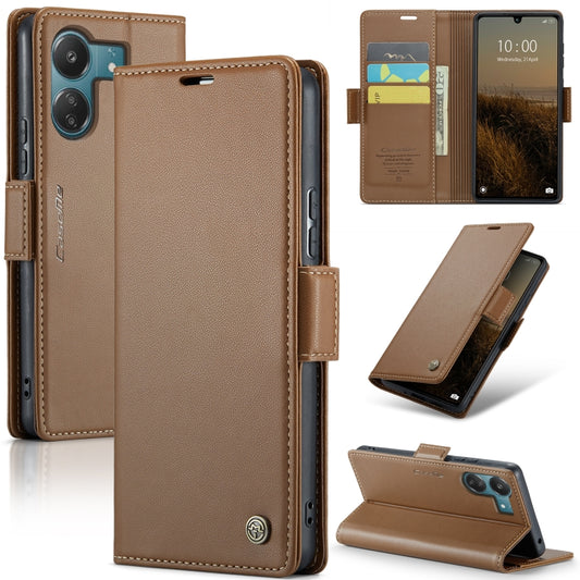 For Xiaomi Redmi 13C 4G / 13C 5G CaseMe 023 Butterfly Buckle Litchi Texture RFID Anti-theft Leather Phone Case(Brown) - Xiaomi Cases by CaseMe | Online Shopping UK | buy2fix