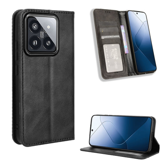 For Xiaomi 14 Magnetic Buckle Retro Texture Leather Phone Case(Black) - 14 Cases by buy2fix | Online Shopping UK | buy2fix
