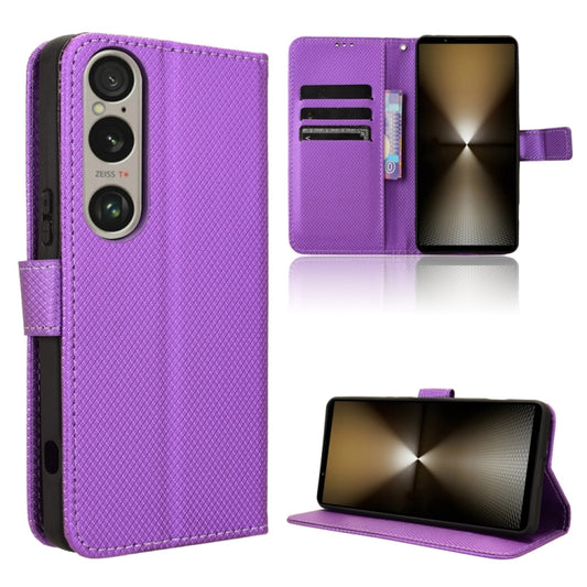 For Sony Xperia 1 VI 2024 Diamond Texture Leather Phone Case(Purple) - Sony Cases by buy2fix | Online Shopping UK | buy2fix