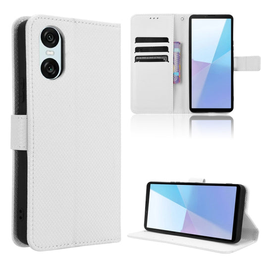 For Sony Xperia 10 VI 2024 Diamond Texture Leather Phone Case(White) - Sony Cases by buy2fix | Online Shopping UK | buy2fix