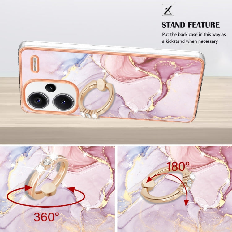 For Xiaomi Redmi Note 13 Pro+ 5G Electroplating Marble IMD TPU Phone Case with Ring Holder(Rose Gold 005) - Note 13 Pro+ Cases by buy2fix | Online Shopping UK | buy2fix