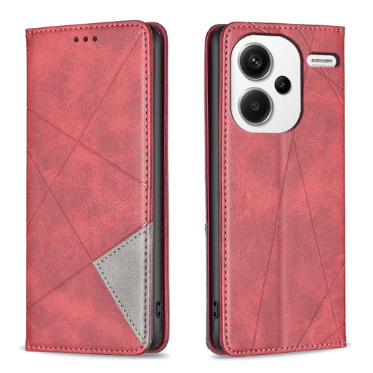 For Xiaomi Redmi Note 13 Pro+ 5G Rhombus Texture Magnetic Leather Phone Case(Red) - Xiaomi Cases by buy2fix | Online Shopping UK | buy2fix