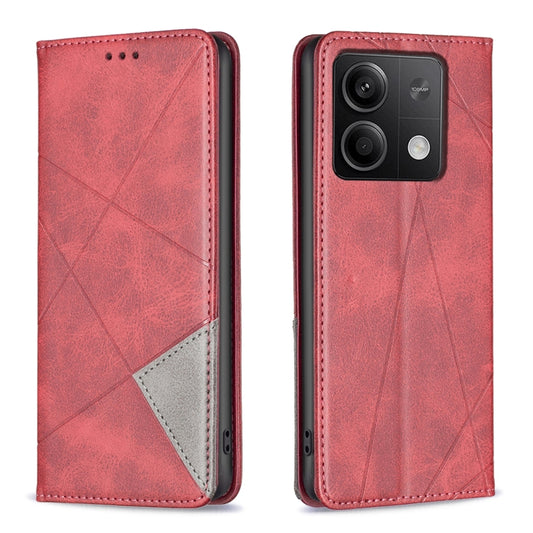 For Xiaomi Redmi Note 13 Rhombus Texture Magnetic Leather Phone Case(Red) - Xiaomi Cases by buy2fix | Online Shopping UK | buy2fix