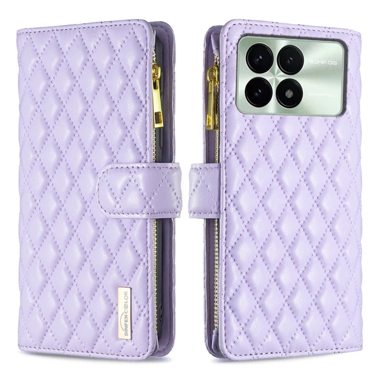 For Xiaomi Redmi K70 / K70 Pro Diamond Lattice Zipper Wallet Leather Flip Phone Case(Purple) - K70 Pro Cases by buy2fix | Online Shopping UK | buy2fix