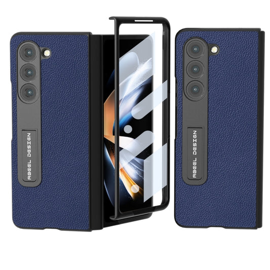 For Samsung Galaxy Z Fold5 ABEEL Integrated Black Edge Genuine Leather Mino Phone Case with Holder(Royal Blue) - Galaxy Z Fold5 Cases by buy2fix | Online Shopping UK | buy2fix