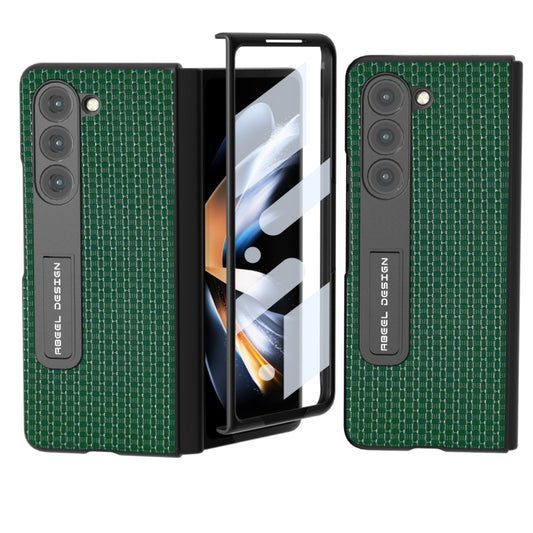 For Samsung Galaxy Z Fold5 ABEEL Integrated Genuine Leather Luxury Series Phone Case with Holder(Night Green) - Galaxy Z Fold5 Cases by buy2fix | Online Shopping UK | buy2fix