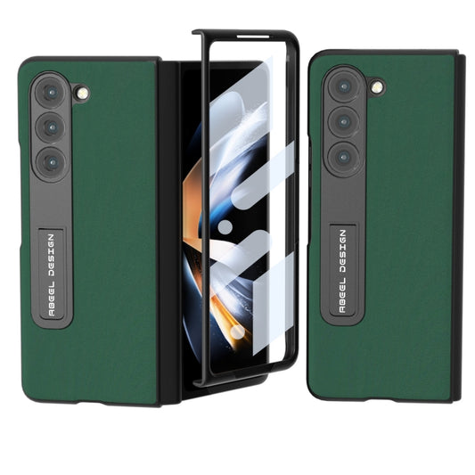 For Samsung Galaxy Z Fold5 ABEEL Integrated Genuine Silky Soft Black Edge Phone Case with Holder(Green) - Galaxy Z Fold5 Cases by buy2fix | Online Shopping UK | buy2fix