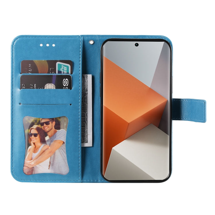 For Xiaomi Redmi Note13 Pro+ 5G Global 7-petal Flowers Embossing Leather Phone Case(Blue) - Note 13 Pro+ Cases by buy2fix | Online Shopping UK | buy2fix