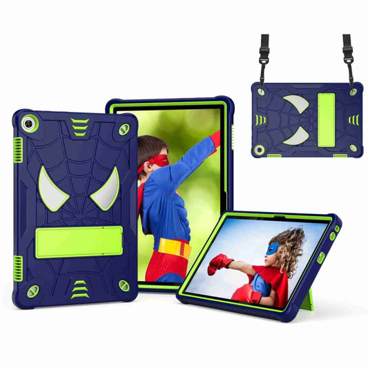 For Lenovo Tab M10 3rd Gen Spider Texture Silicone Hybrid PC Tablet Case with Shoulder Strap(Navy Blue + Yellow Green) - Lenovo by buy2fix | Online Shopping UK | buy2fix