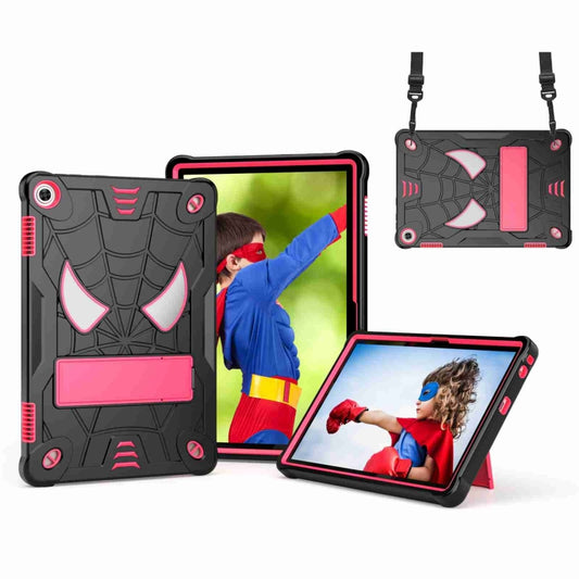 For Lenovo Tab M10 3rd Gen Spider Texture Silicone Hybrid PC Tablet Case with Shoulder Strap(Black + Rose Red) - Lenovo by buy2fix | Online Shopping UK | buy2fix