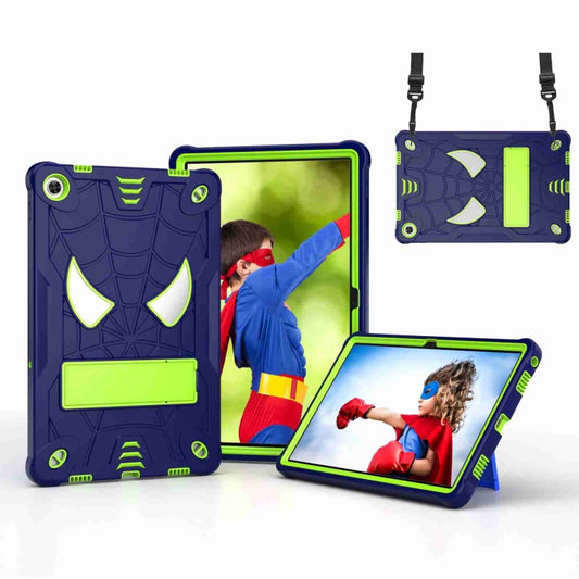 For Lenovo Tab M10 Plus 10.6 3rd Gen 2022 Spider Texture Silicone Hybrid PC Tablet Case with Shoulder Strap(Navy Blue + Yellow Green) - Lenovo by buy2fix | Online Shopping UK | buy2fix