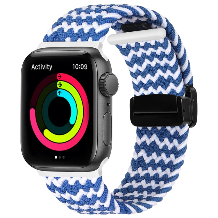 Magnetic Fold Clasp Woven Watch Band For Apple Watch 5 44mm(Blue White) - Watch Bands by buy2fix | Online Shopping UK | buy2fix