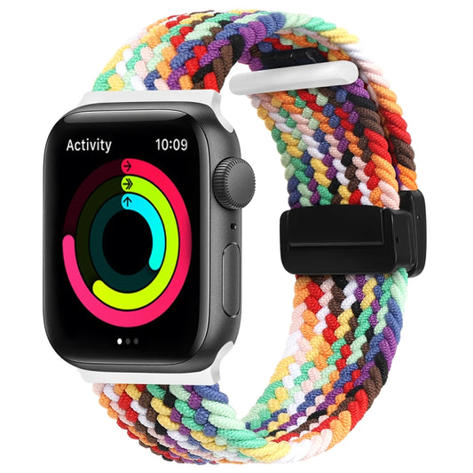 Magnetic Fold Clasp Woven Watch Band For Apple Watch Ultra 2 49mm(Rainbow Color) - Watch Bands by buy2fix | Online Shopping UK | buy2fix