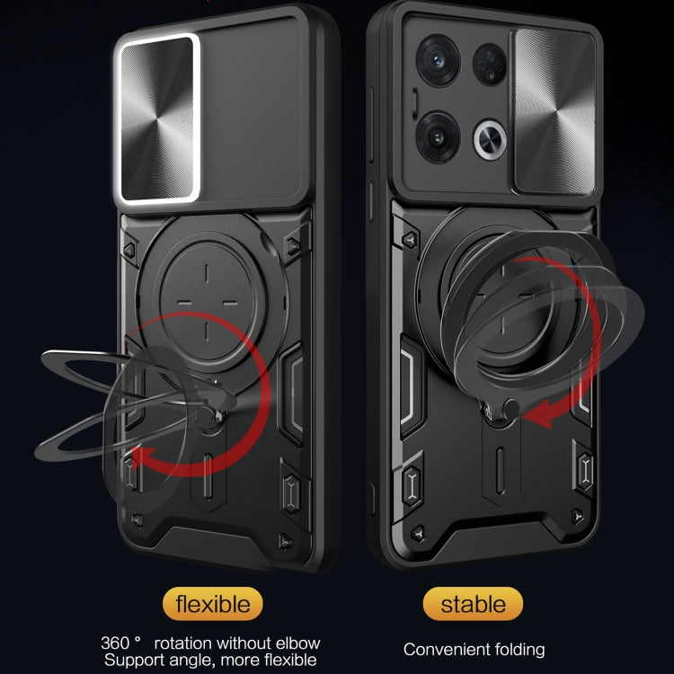 For OPPO Reno8 Pro 5G CD Texture Sliding Camshield Magnetic Holder Phone Case(Black) - OPPO Cases by buy2fix | Online Shopping UK | buy2fix