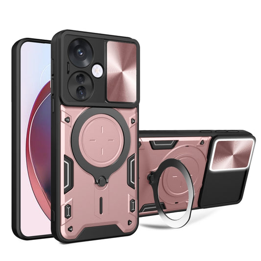 For OPPO Reno11 F 5G Global CD Texture Sliding Camshield Magnetic Holder Phone Case(Pink) - Reno11 F Cases by buy2fix | Online Shopping UK | buy2fix