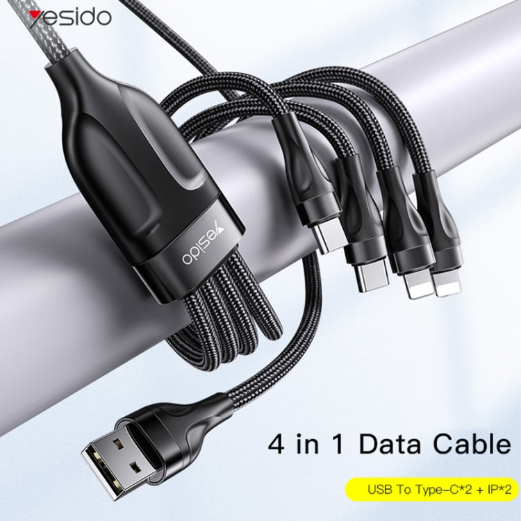 YESIDO CA111 1.2m 4A USB to Dual Type-C + Dual 8 Pin Charging Cable(Black) - Multifunction Cable by Yesido | Online Shopping UK | buy2fix