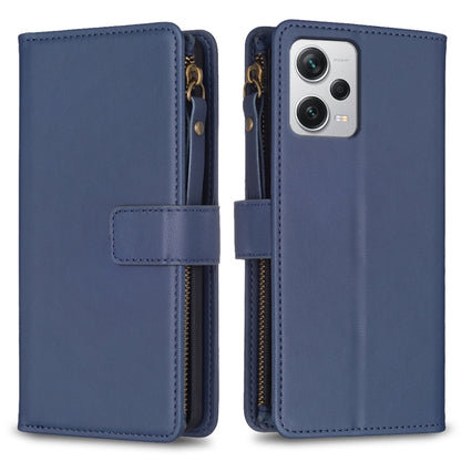 For Xiaomi Redmi Note 12 Pro+ 5G Global 9 Card Slots Zipper Wallet Leather Flip Phone Case(Blue) - Xiaomi Cases by buy2fix | Online Shopping UK | buy2fix