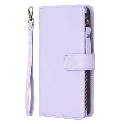 For Samsung Galaxy S21 5G 9 Card Slots Zipper Wallet Leather Flip Phone Case(Light Purple) - Galaxy S21 5G Cases by buy2fix | Online Shopping UK | buy2fix