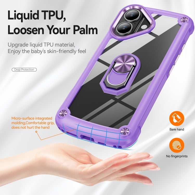 For iPhone 16 TPU + PC Lens Protection Phone Case with Ring Holder(Purple) - iPhone 16 Cases by buy2fix | Online Shopping UK | buy2fix