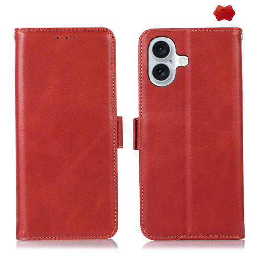 For iPhone 16 Plus Crazy Horse Top Layer Cowhide Leather Phone Case(Red) - iPhone 16 Plus Cases by buy2fix | Online Shopping UK | buy2fix