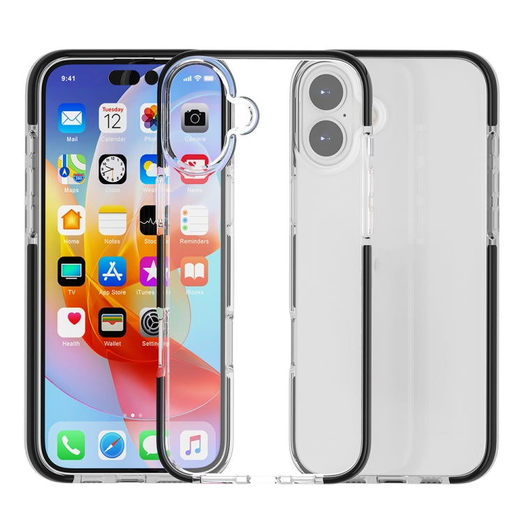 For iPhone 16 Two-color Shockproof High Transparency TPU Phone Case(Black) - iPhone 16 Cases by buy2fix | Online Shopping UK | buy2fix