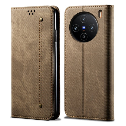For vivo X100 Pro Denim Texture Flip Leather Phone Case(Khaki) - X100 Pro Cases by imak | Online Shopping UK | buy2fix