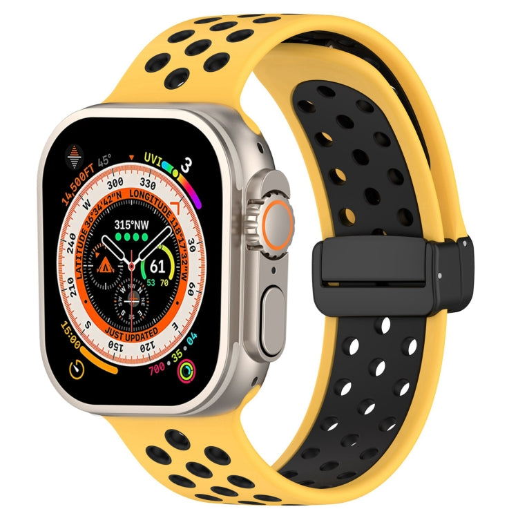 For Apple Watch Ultra 49mm Magnetic Buckle Silicone Watch Band(Yellow Black) - Watch Bands by buy2fix | Online Shopping UK | buy2fix