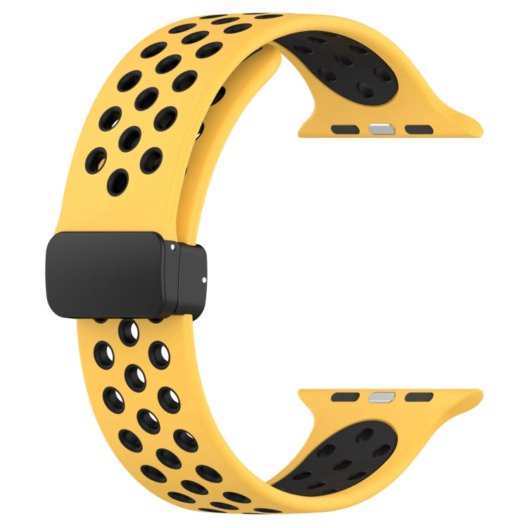 For Apple Watch 7 45mm Magnetic Buckle Silicone Watch Band(Yellow Black) - Watch Bands by buy2fix | Online Shopping UK | buy2fix