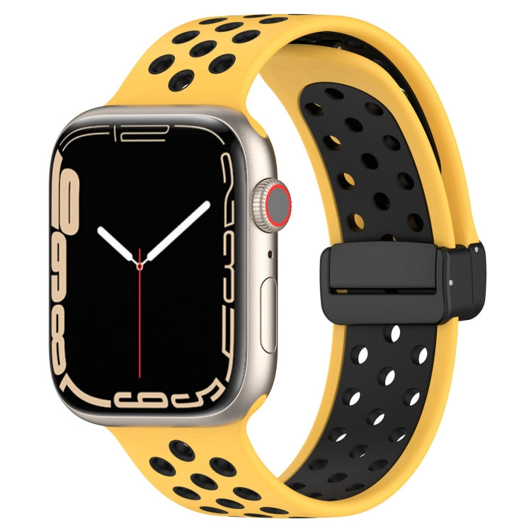 For Apple Watch 4 40mm Magnetic Buckle Silicone Watch Band(Yellow Black) - Watch Bands by buy2fix | Online Shopping UK | buy2fix