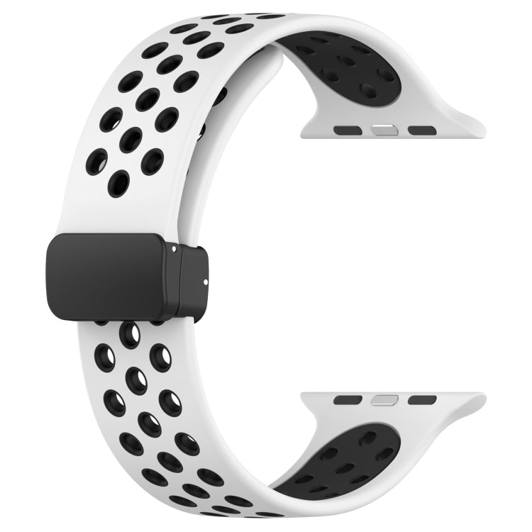 For Apple Watch SE 2023 44mm Magnetic Buckle Silicone Watch Band(White Black) - Watch Bands by buy2fix | Online Shopping UK | buy2fix