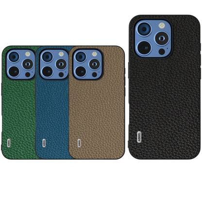 For iPhone 16 Pro Max ABEEL Genuine Leather Litchi Texture Phone Case(Grey) - iPhone 16 Pro Max Cases by buy2fix | Online Shopping UK | buy2fix