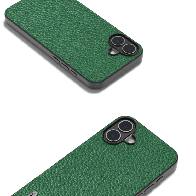 For iPhone 16 Plus ABEEL Genuine Leather Litchi Texture Phone Case(Green) - iPhone 16 Plus Cases by buy2fix | Online Shopping UK | buy2fix