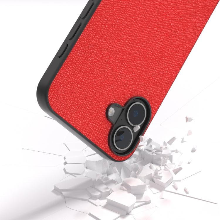 For iPhone 16 ABEEL Cross Texture Genuine Leather Phone Case(Red) - iPhone 16 Cases by buy2fix | Online Shopping UK | buy2fix