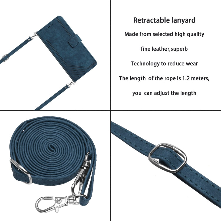 For Xiaomi Redmi Note 13 Pro Skin Feel Stripe Pattern Leather Phone Case with Long Lanyard(Blue) - Note 13 Pro Cases by buy2fix | Online Shopping UK | buy2fix