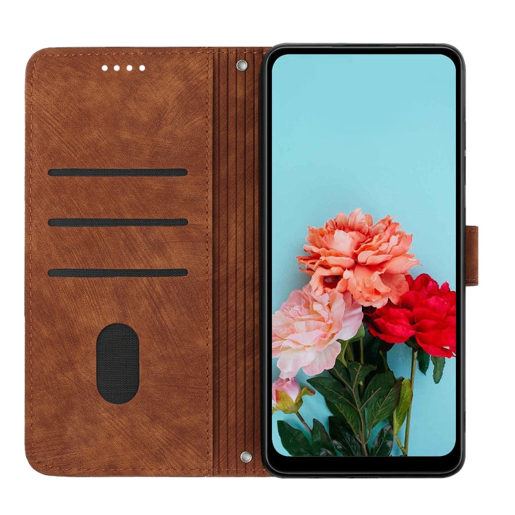 For Infinix Zero 30 4G Skin Feel Stripe Pattern Leather Phone Case with Lanyard(Brown) - Infinix Cases by buy2fix | Online Shopping UK | buy2fix