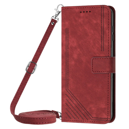 For Infinix Zero 30 4G Skin Feel Stripe Pattern Leather Phone Case with Lanyard(Red) - Infinix Cases by buy2fix | Online Shopping UK | buy2fix