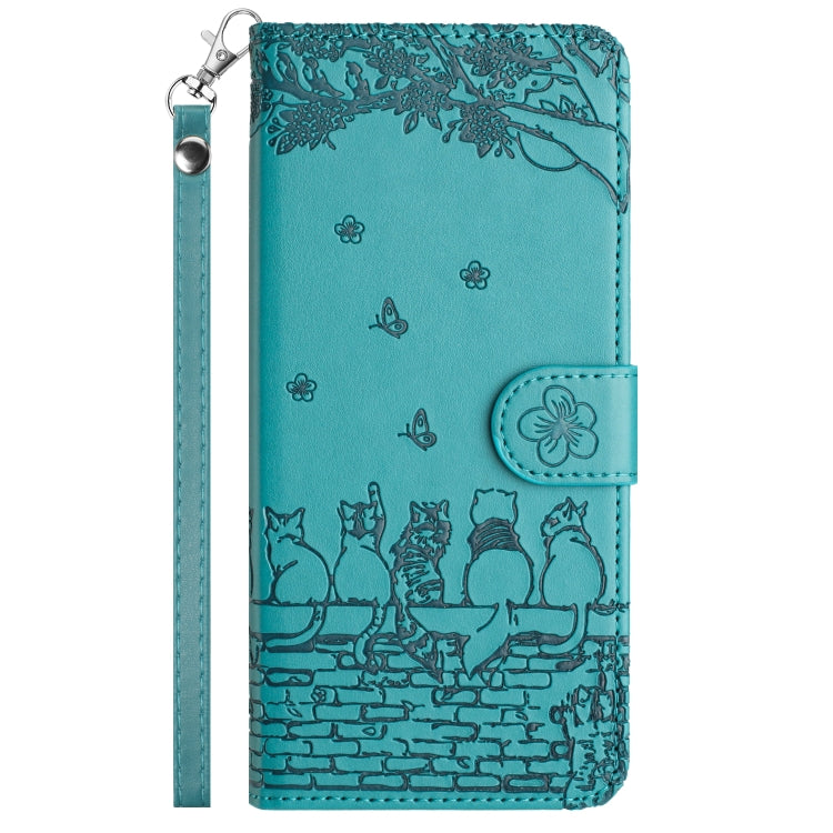 For Samsung Galaxy S23+ Cat Embossing Pattern Leather Phone Case with Lanyard(Blue) - Galaxy S23+ 5G Cases by buy2fix | Online Shopping UK | buy2fix