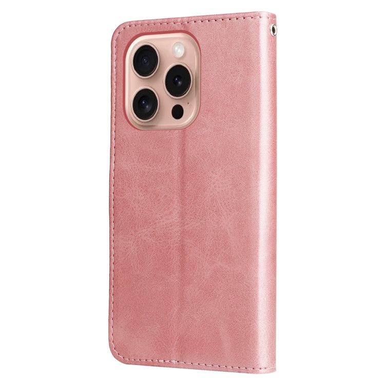 For iPhone 16 Pro Fashion Calf Texture Zipper Leather Phone Case(Rose Gold) - iPhone 16 Pro Cases by buy2fix | Online Shopping UK | buy2fix