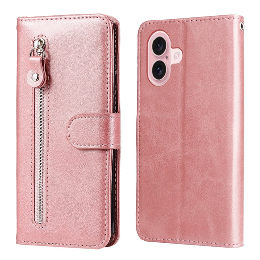 For iPhone 16 Fashion Calf Texture Zipper Leather Phone Case(Rose Gold) - iPhone 16 Cases by buy2fix | Online Shopping UK | buy2fix